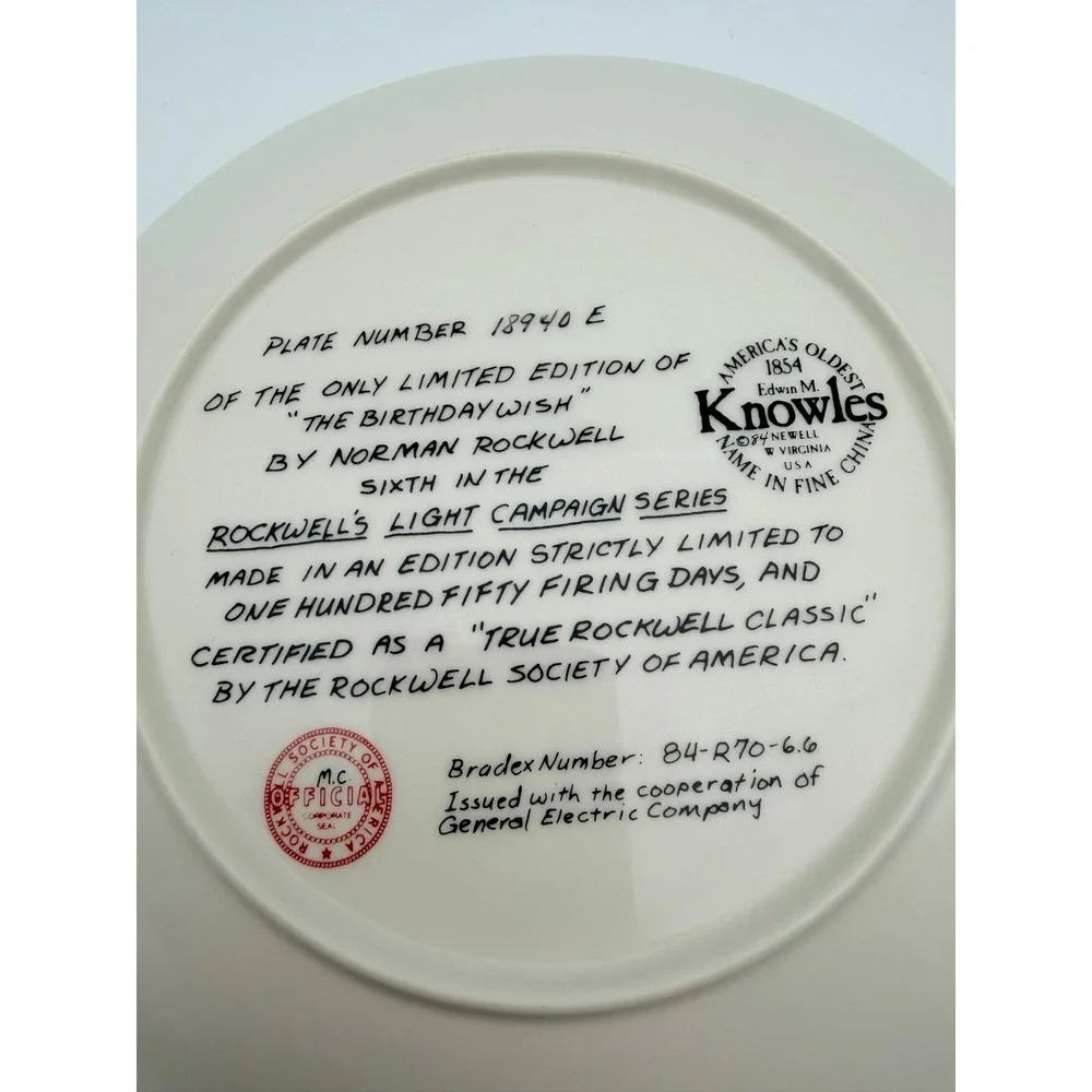 Norman Rockwell The Birthday Wish Plate Knowles Light Campaign Series 18940E